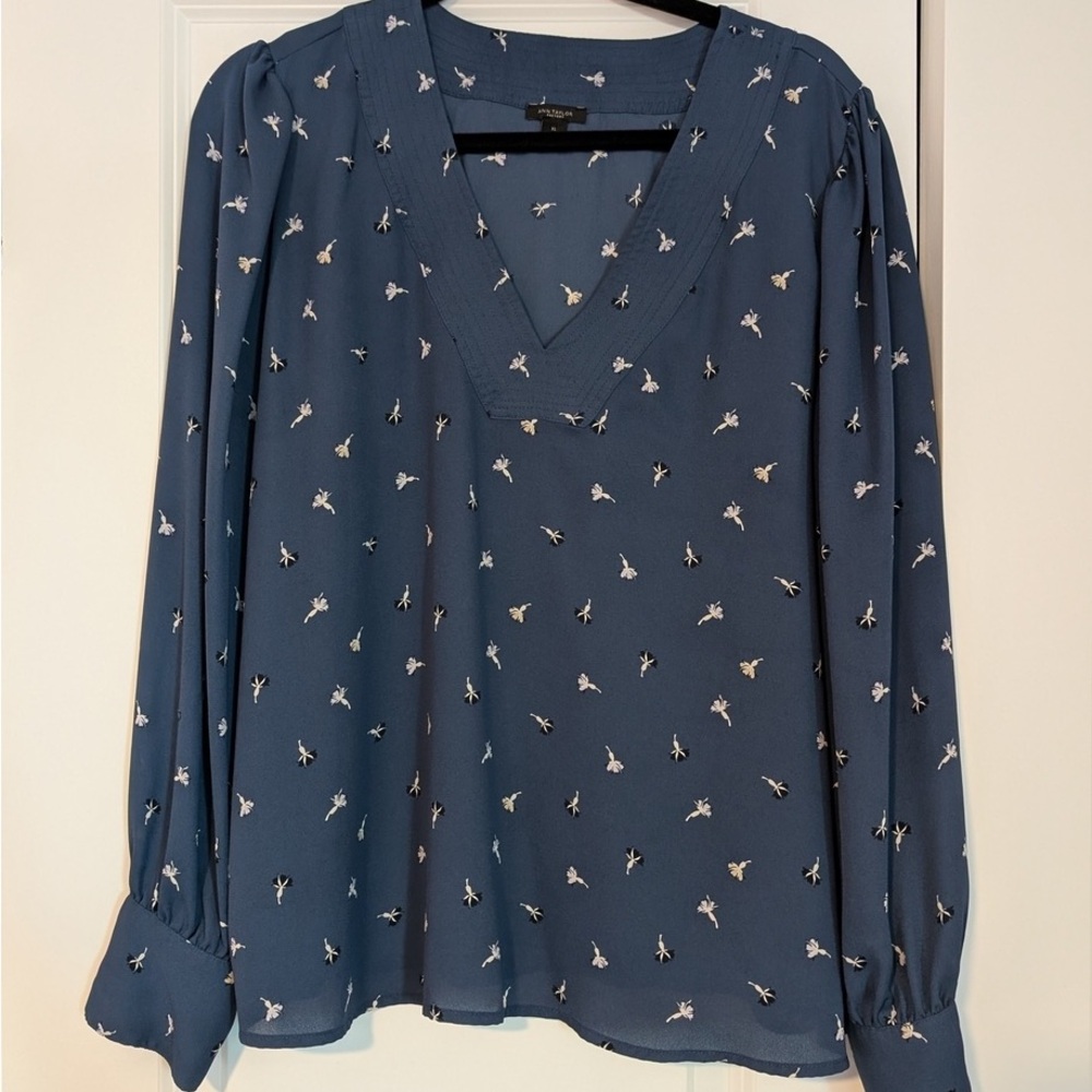 Ann Taylor Teal Blouse with Delicate Floral Design